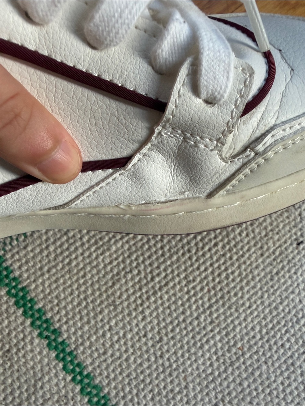 White Sneakers with Burgundy Trim - Picture 8 of 8
